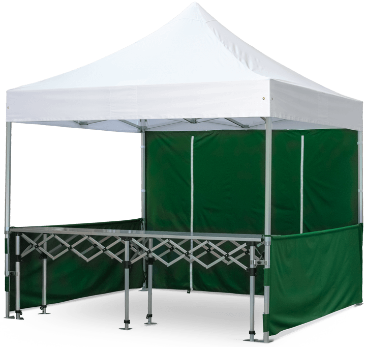Machen Sie mit den Verbindungsstücken mehrere nebeneinander aufgestellte Zelte zu einem großen Pavillonbereich und lassen Sie Regen über die optional erhältlichen Regenrinnen ablaufen.