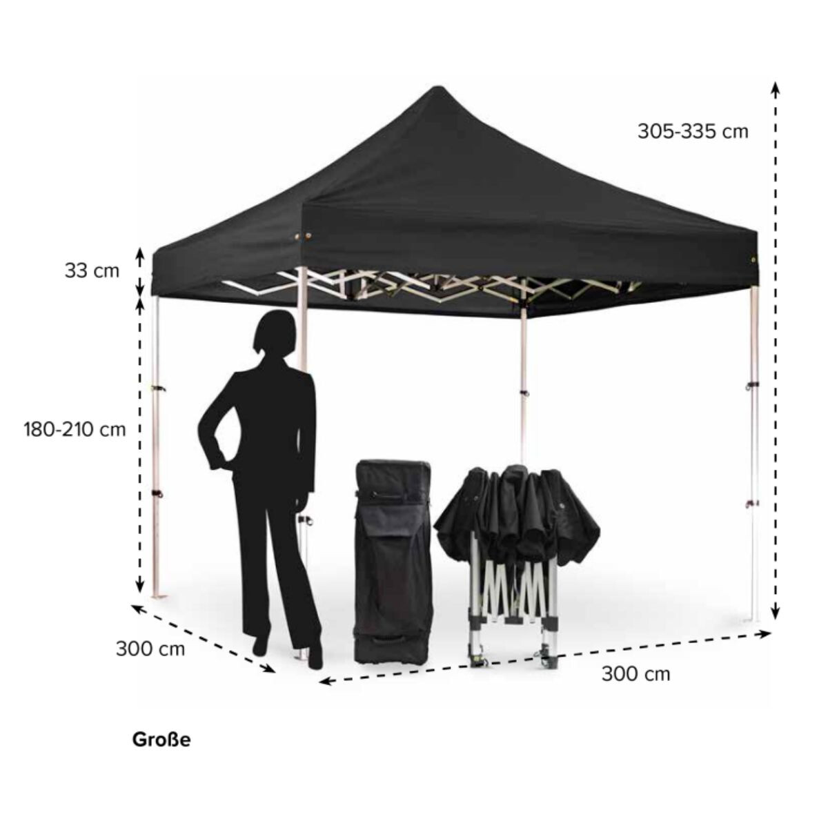 Schwarzes Duratent Faltzelt Hexa50 in der Größe 3x4,5 m mit stabilem Aluminiumgestell, ideal als robuster Faltpavillon für Werkstatt- und Outdoor-Anwendungen. Das hochwertige Faltzelt bietet optimalen Wetterschutz und flexible Einsatzmöglichkeiten.