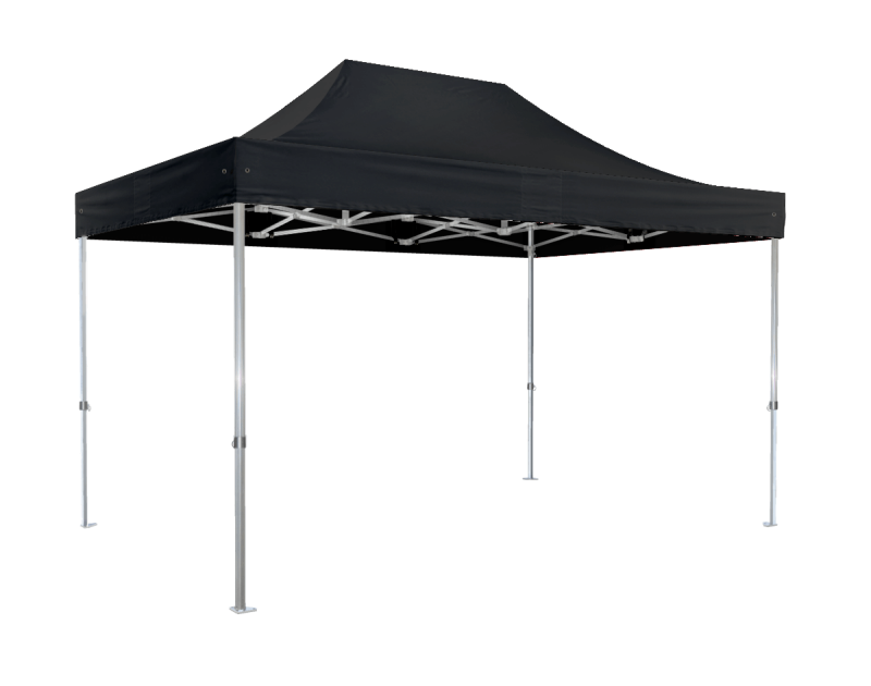 Schwarzes Duratent Faltzelt Hexa50 in der Größe 3x4,5 m mit stabilem Aluminiumgestell, ideal als robuster Faltpavillon für Werkstatt- und Outdoor-Anwendungen. Das hochwertige Faltzelt bietet optimalen Wetterschutz und flexible Einsatzmöglichkeiten.