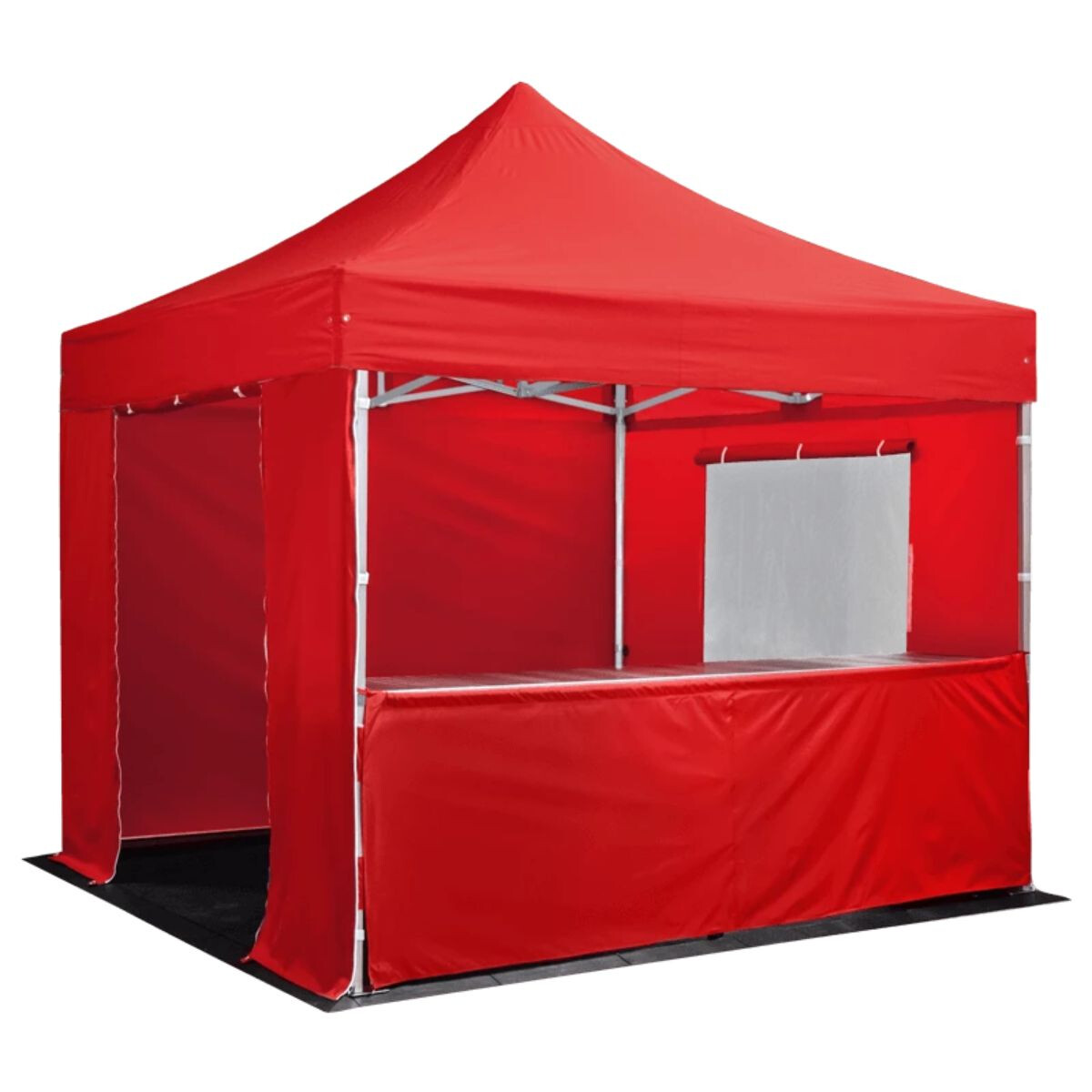 Duratent Faltpavillon mit anthrazitfarbenem Dach, Seitenwänden und halbhoher Vorderwand, robustes Gestell für den professionellen Einsatz bei Outdoor-Events, ideal als Verkaufs- oder Infostand mit Sichtschutz