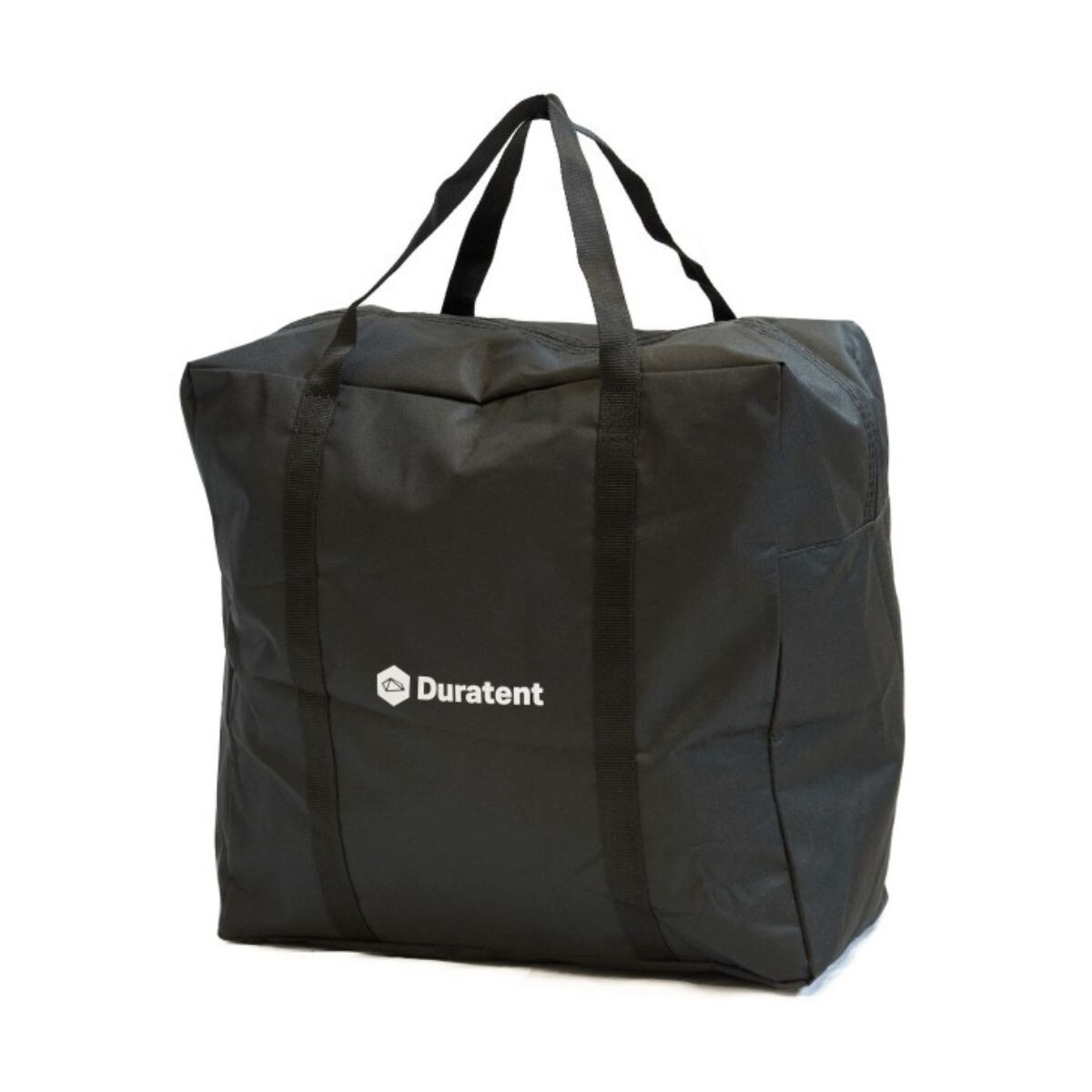 Robuste schwarze Transporttasche mit weißem Duratent-Logo zum sicheren Verstauen und einfachen Transport von Faltzelten und Faltpavillons. Praktisch für Outdoor-Einsätze und mobile Werkstattlösungen.