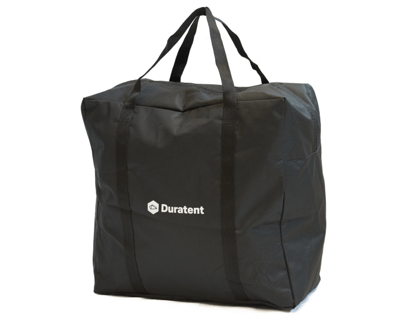 Eine schwarze Tasche für Seitenwände eines Zeltes