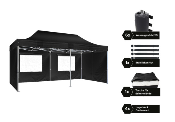 Set Gastronomie Faltzelt Hexa50, 3m x 6m, schwarz