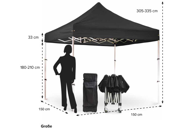 Duratent Faltpavillon HexaCompact, 1,5m x 1,5m, schwarz
