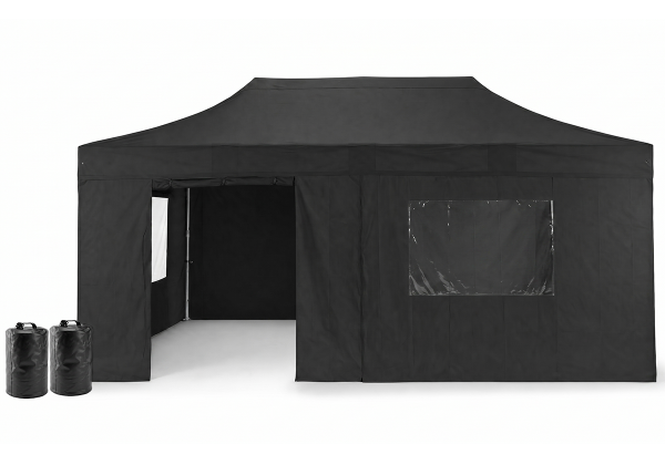 Profi-Gastrozelt: Duratent Hexa50 3m x 6m Faltpavillon schwarz