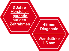 Garantie und Eigenschaften Hexa40 Faltpavillons